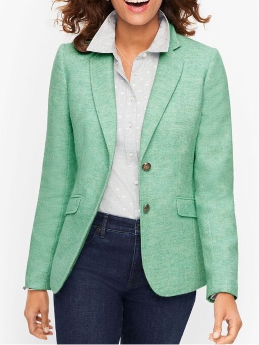 Talbots Women's Mint Green Herringbone Wool Blazer Jacket Size 8